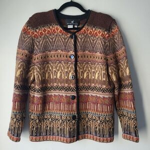 Peruvian Connection Women's Pattern Cardigan - Brown, Red, Gold